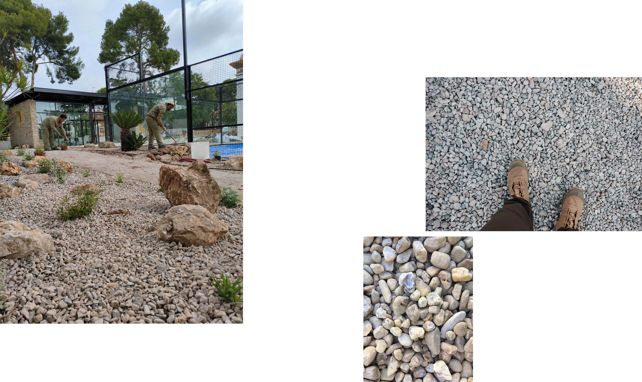 Trabajo de acondicionamiento con grava lavada en el jardín